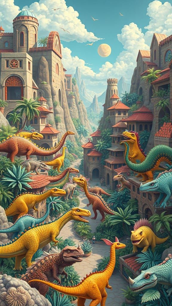 Prehistoric Dinosaur Metropolis in Whimsical 3D