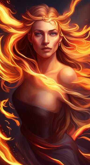 Fire Goddess Portrait in Art Nouveau Style