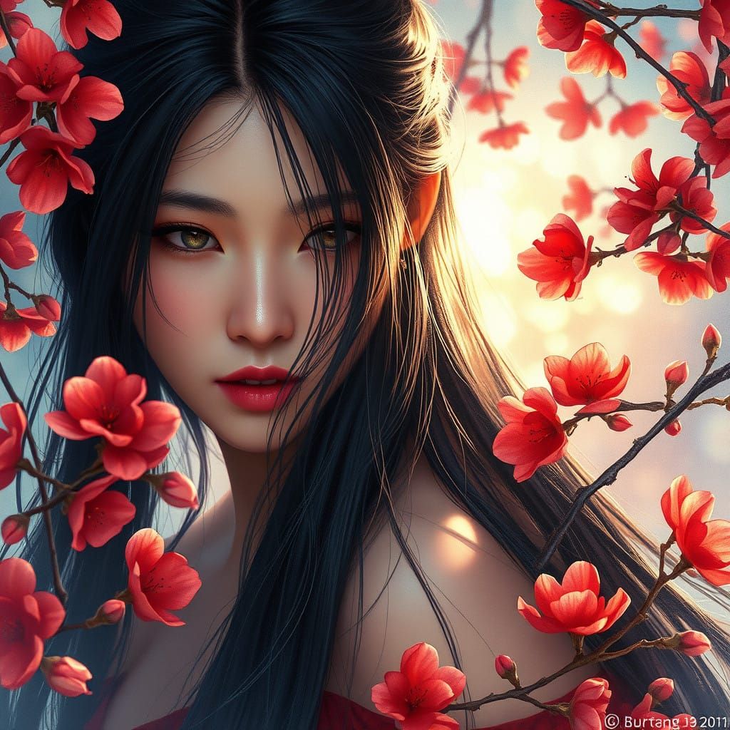 Radiant Figure in Vibrant Summer Landscape