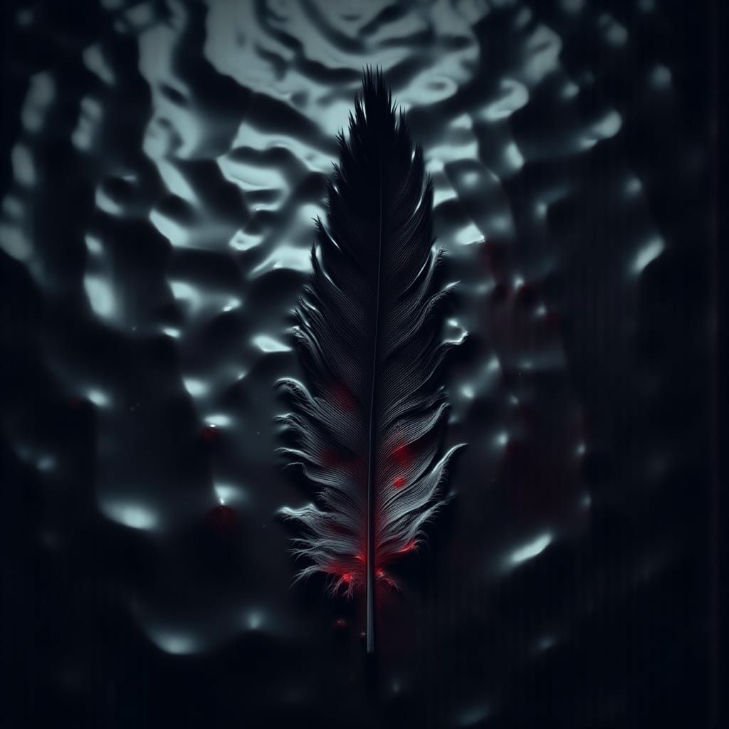 Surreal Black Swan Feather Scene in Dark, Gothic Horror Styl...