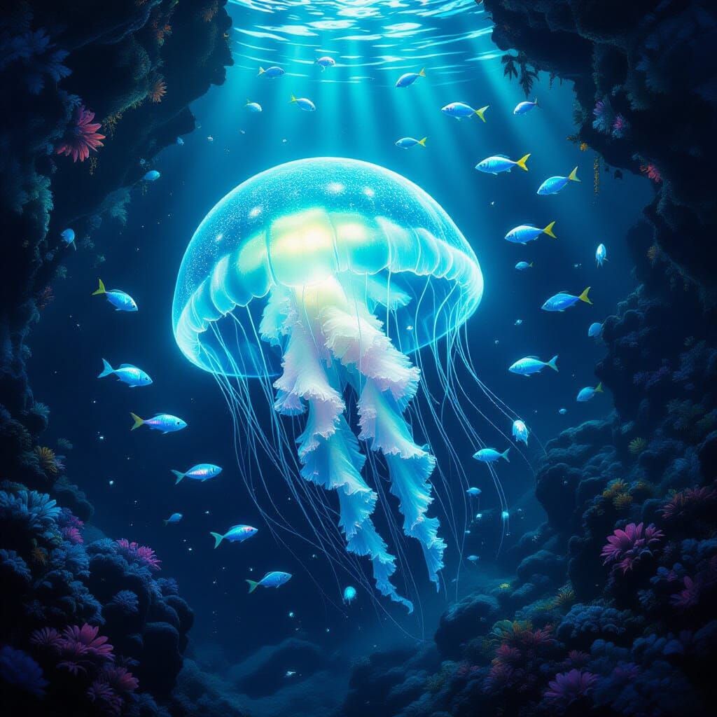 Bioluminescent Jellyfish in Deep-Sea Dreamscape