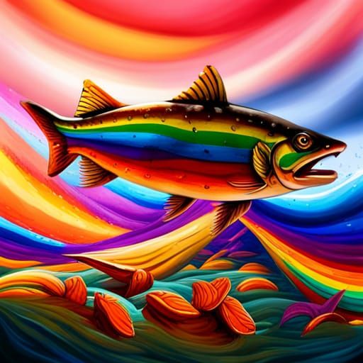 Rainbow Trout Pride in Graffiti Splash Art