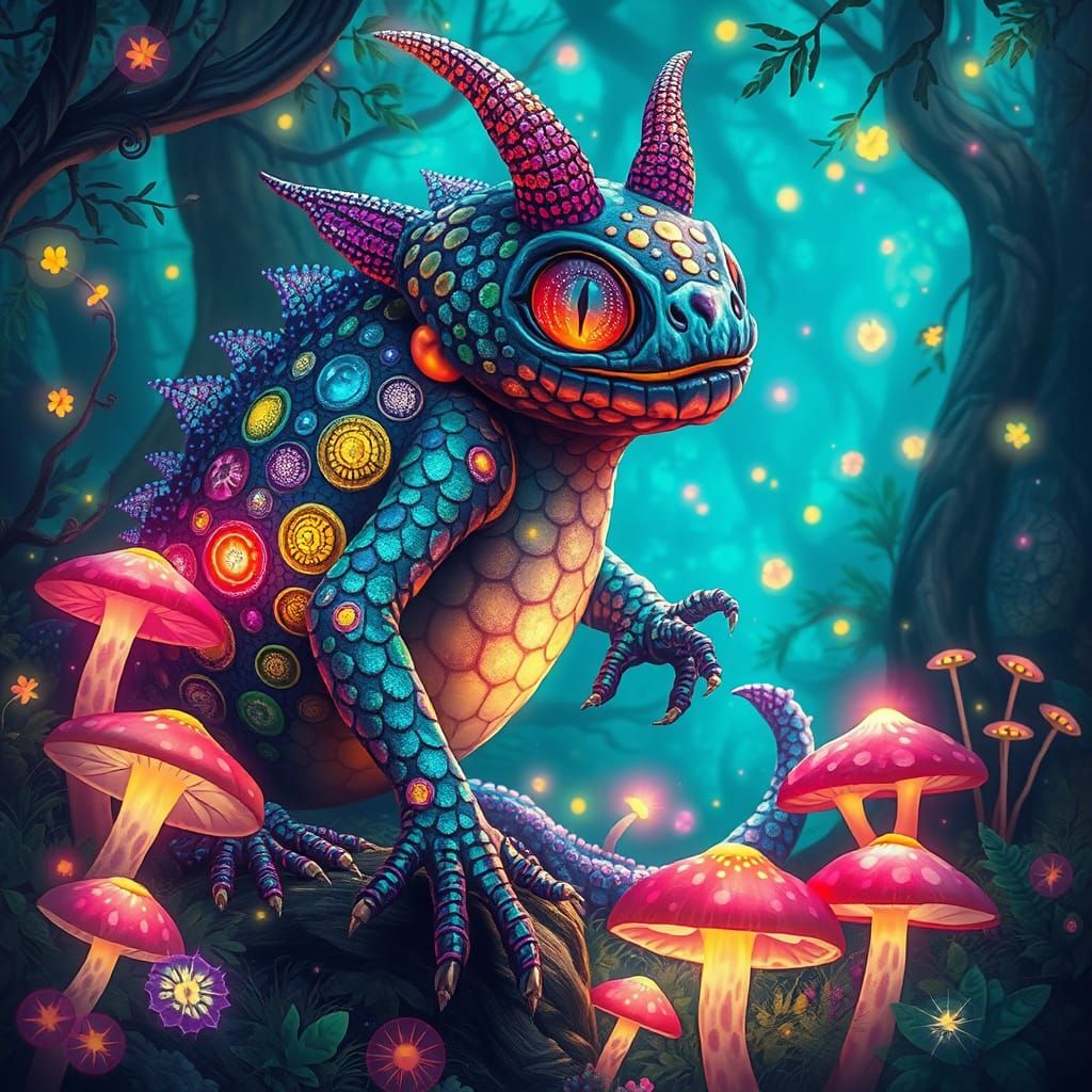 Fantastical Bioluminescent Forest Encounter in Whimsical Dre...