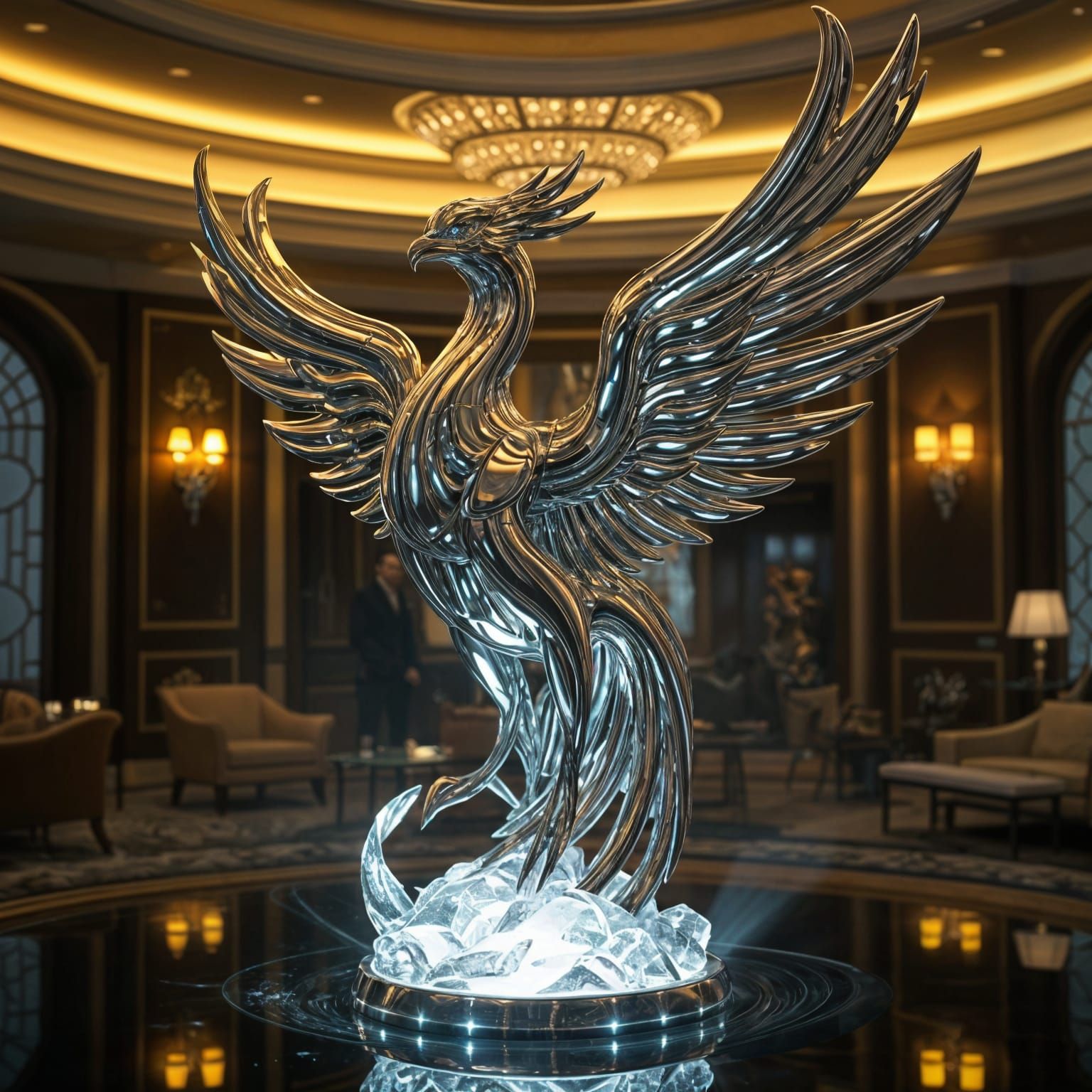Chrome Phoenix Sculpture in Ultra-High Resolution