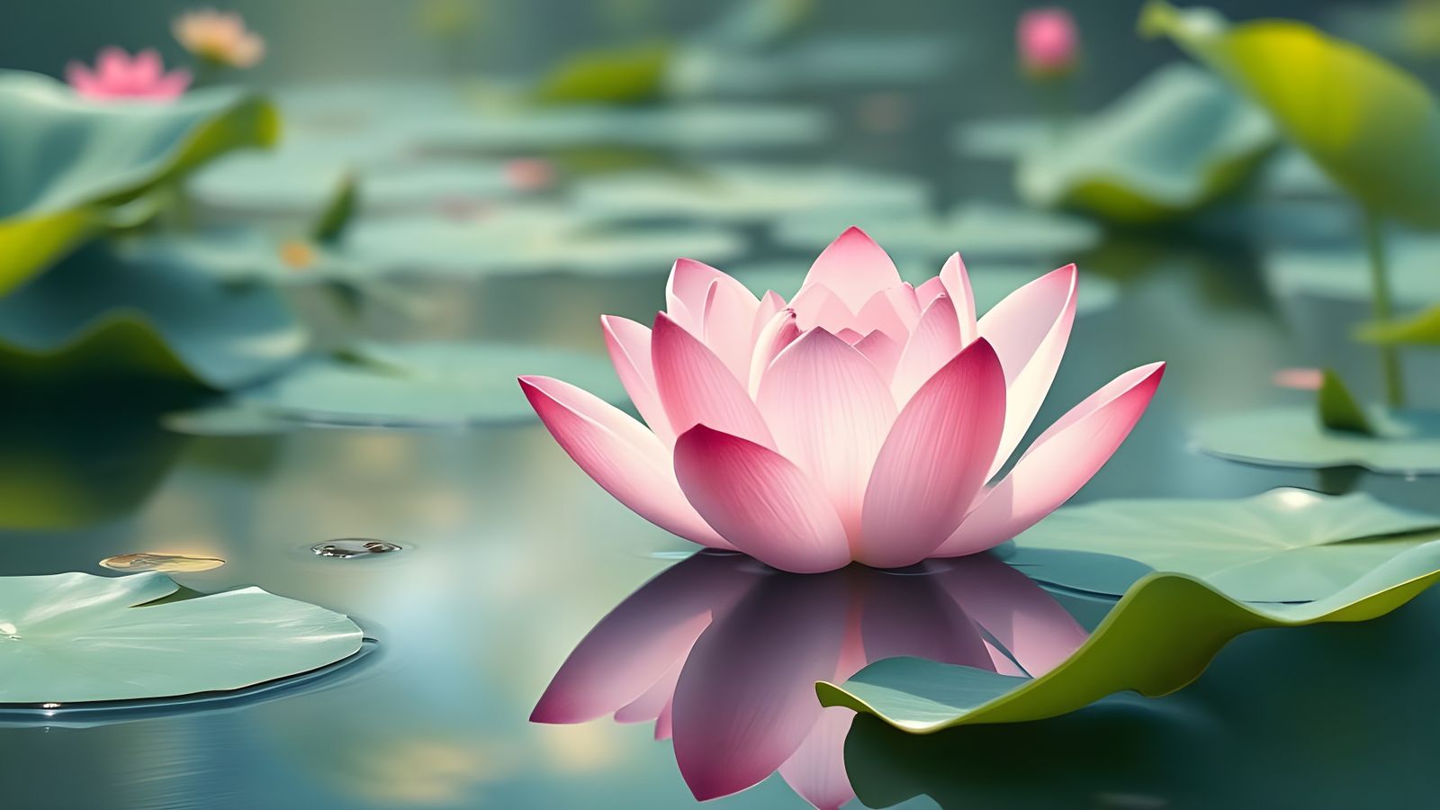 Pink Lotus in Serene Garden Oasis