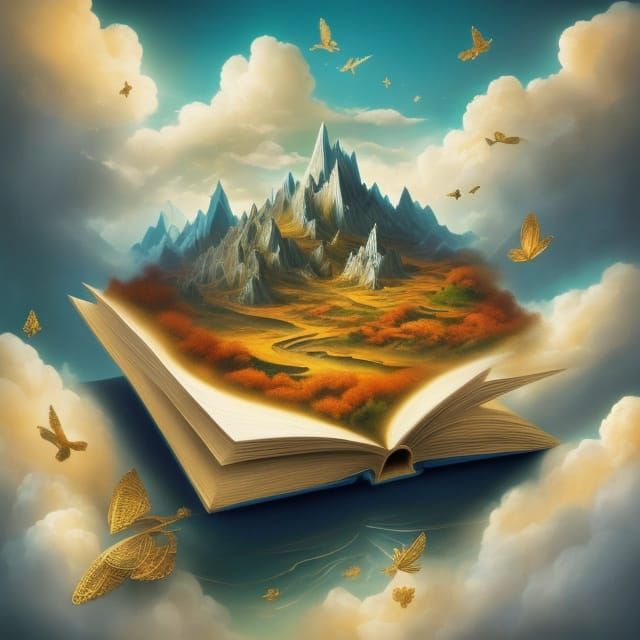 Magical Landscape Emerging from Open Book