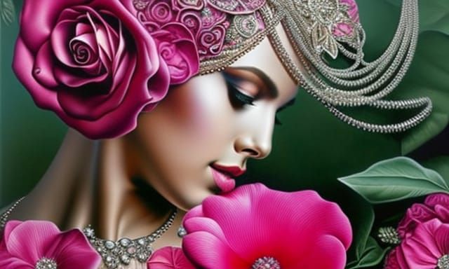 Ornately Jeweled Figure Wreathed in Roses