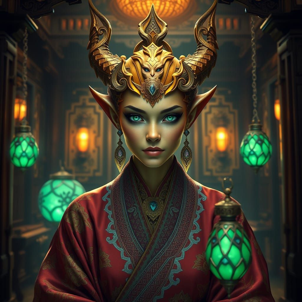 Golden Skinned Chimer Woman in Traditional Chimeri Household