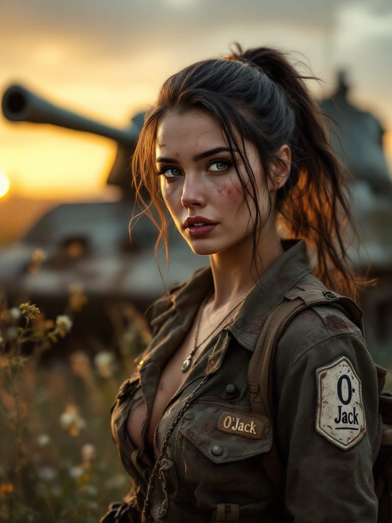 Female Resistance Fighter in Vintage 1980s Photography Style