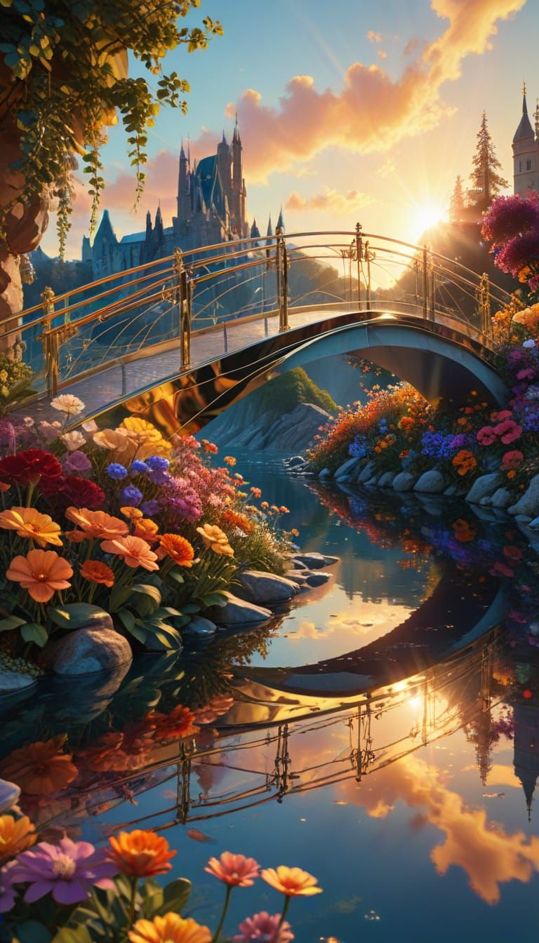 Chrome and Crystal Bridge in Hyperrealistic Concept Art