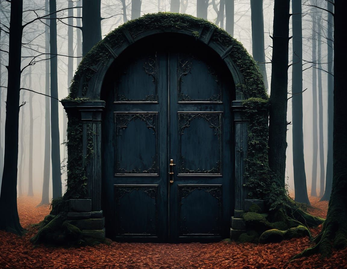 Gothic Door Silhouette in Moody Fantasy Art
