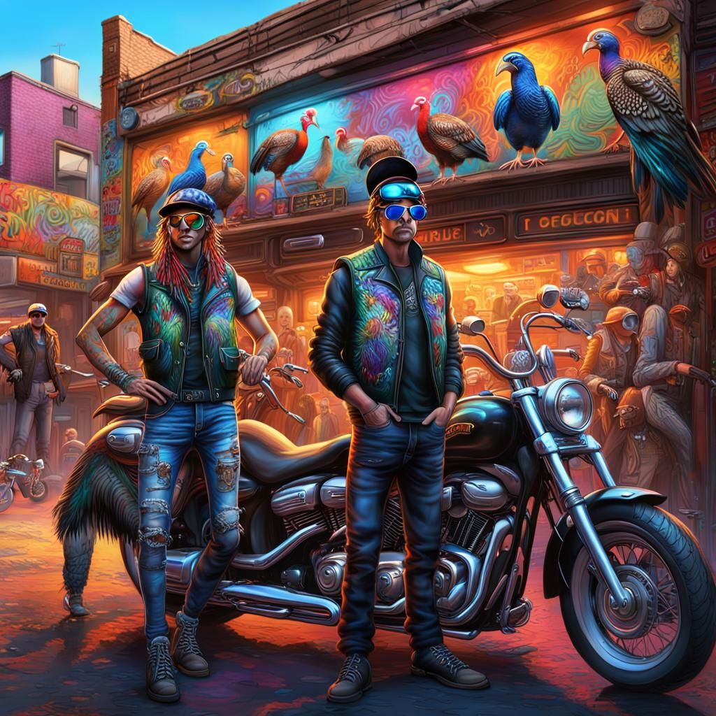 Turkeys in a Biker Bar: Detailed Matte Painting