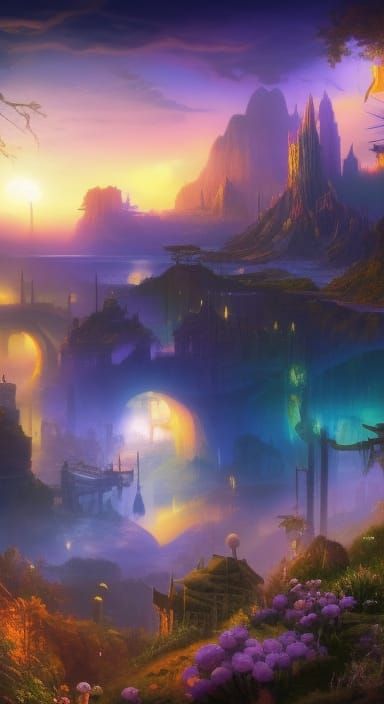 Alien City Reflected in Mirror Lake: Sci-Fi Landscape