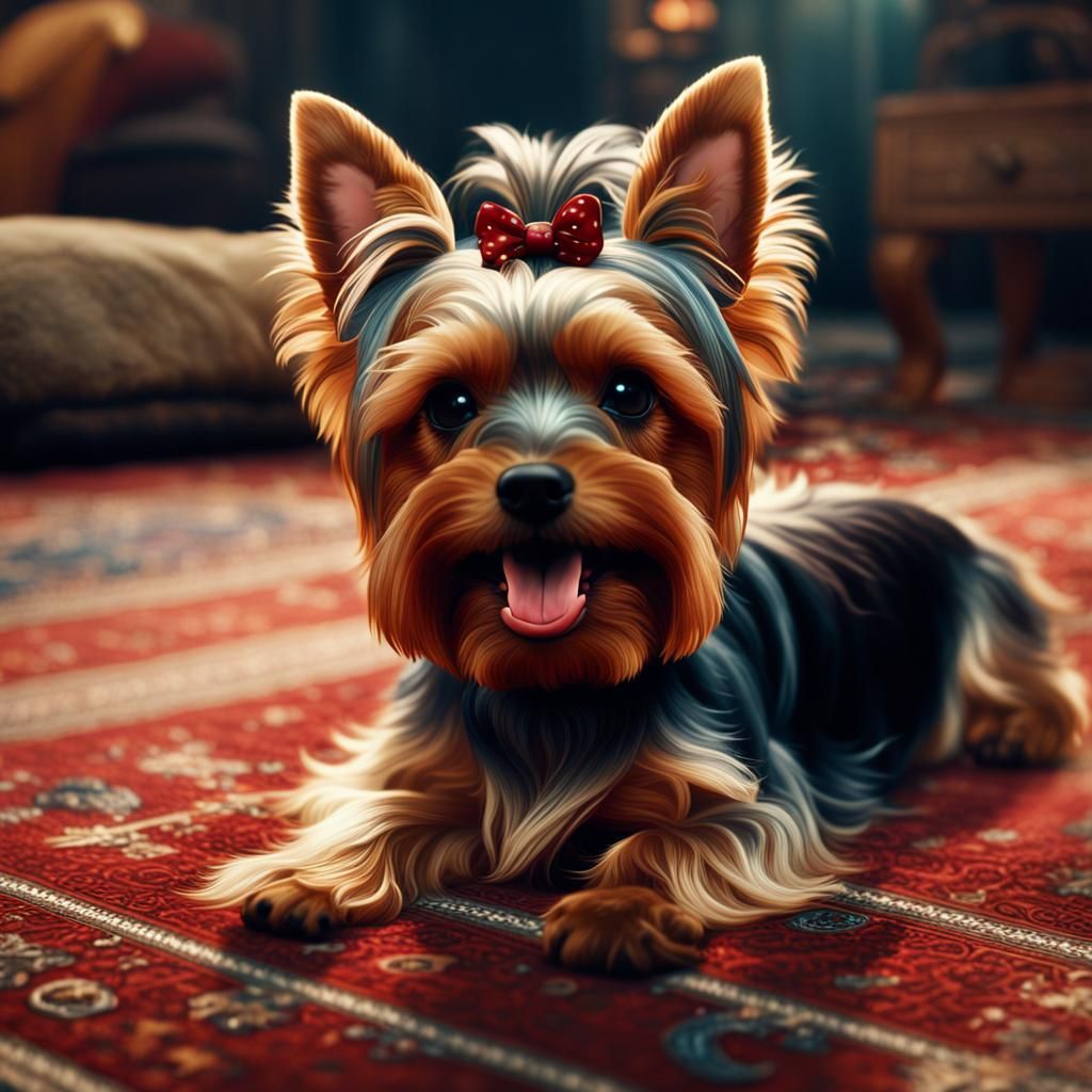 Playful Yorkie Rolling: Detailed Digital Matte Painting