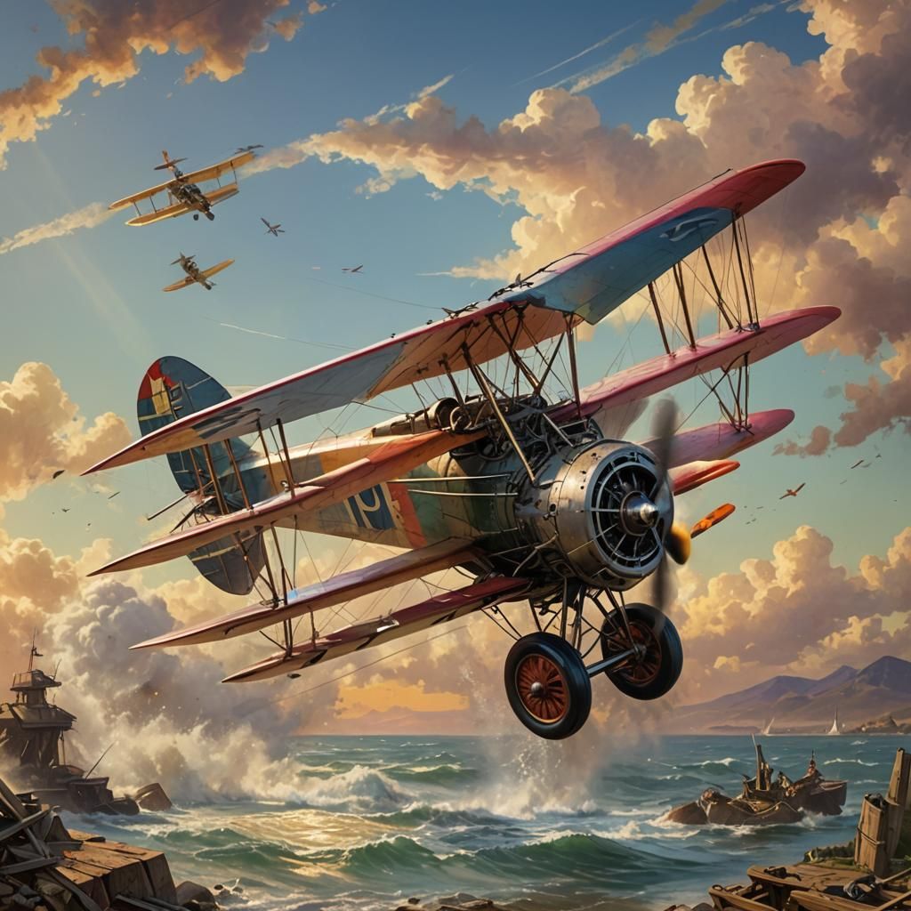 Early Airplane Concept Art in Hyperrealistic Style