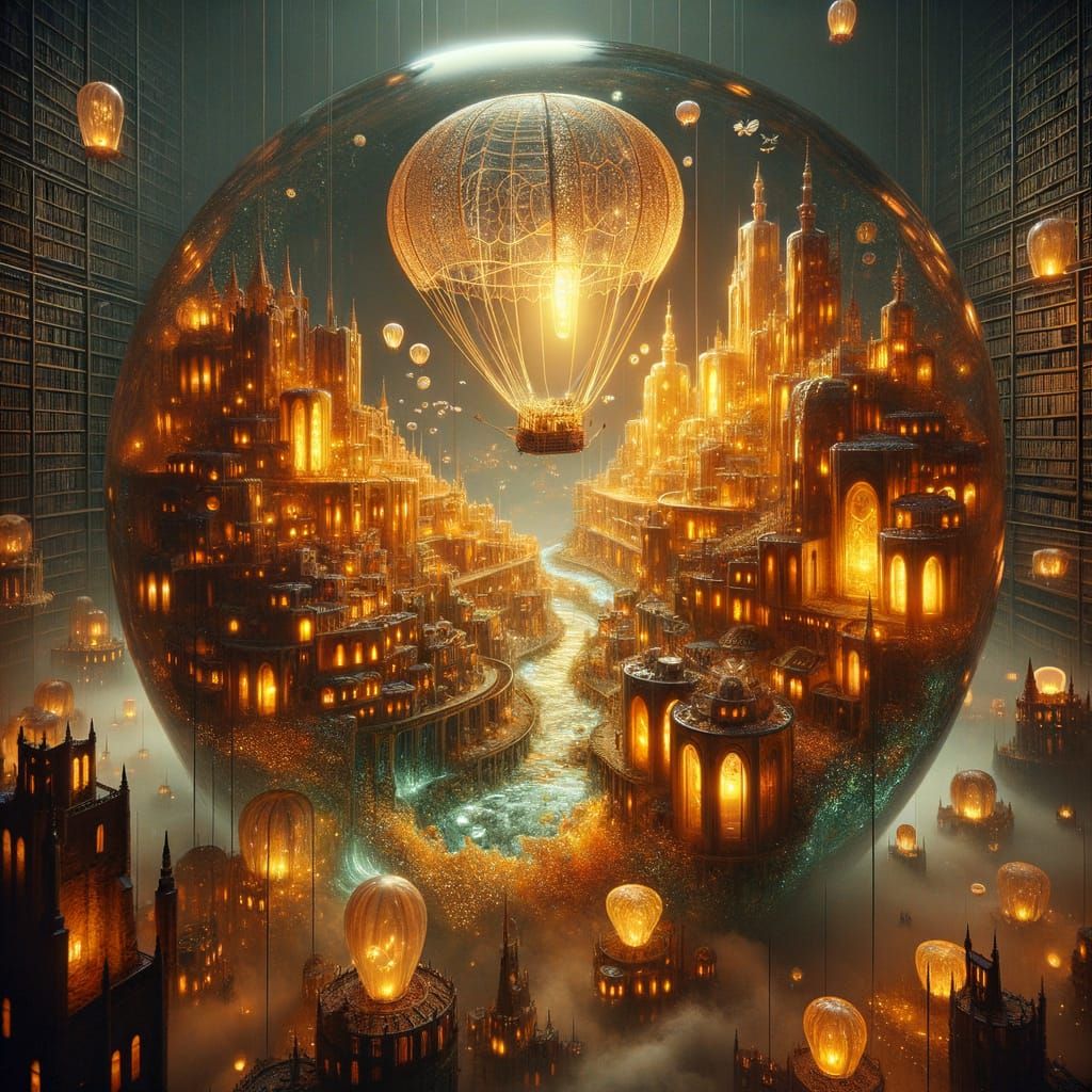 Miniature Village in Amber Gemstone: Hyperrealistic Fantasy ...