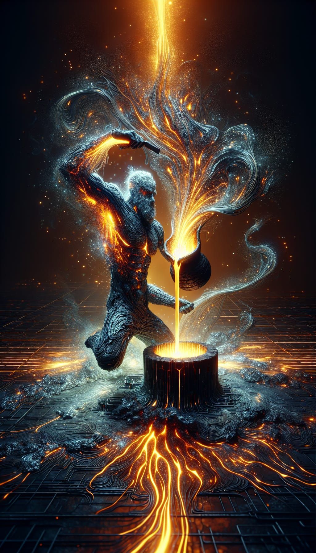 Ancient Lava Blacksmith Crafts Glowing Liquid Gold