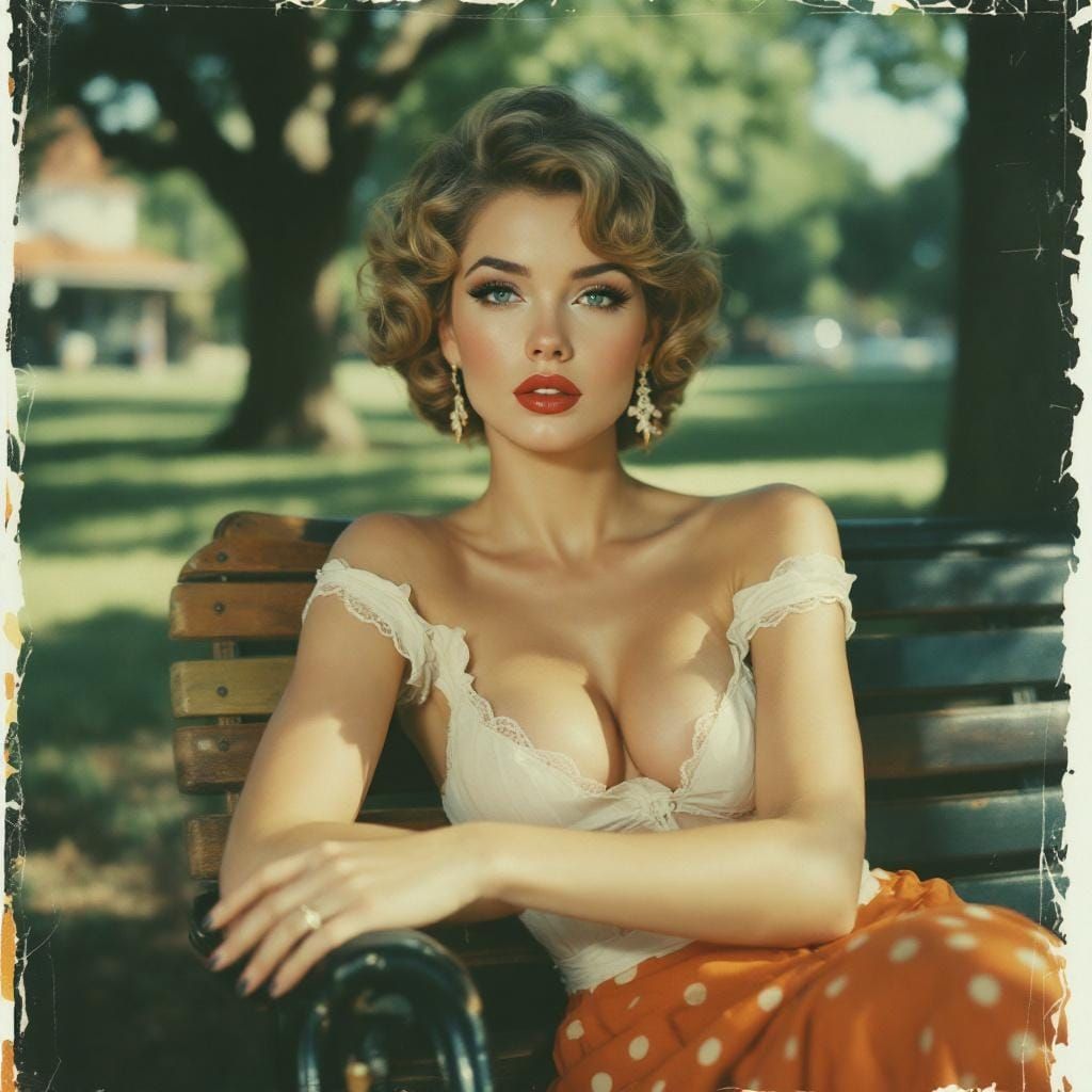 Vintage Pin-Up Housewife in Polaroid Style