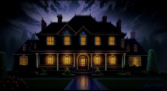 Mansion with Chiaroscuro Lighting in 3D