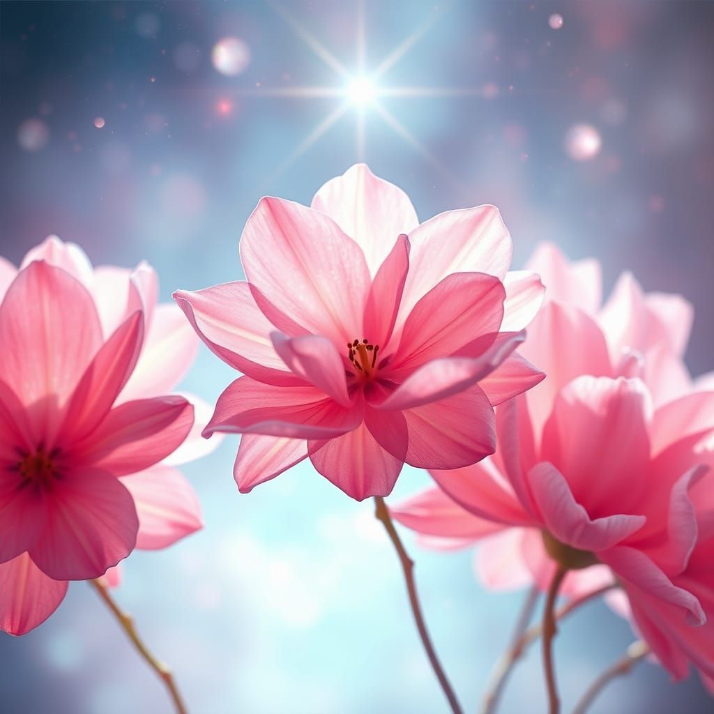 Ethereal Pink Flowers in a Cosmic Dreamscape