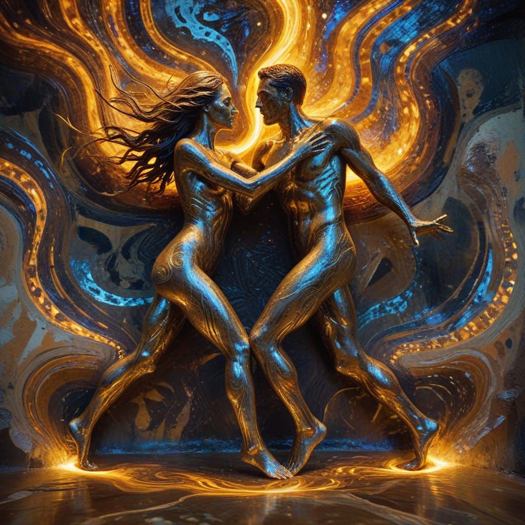 Lovers in Prismatic Light: Klimt-esque Fresco Mural