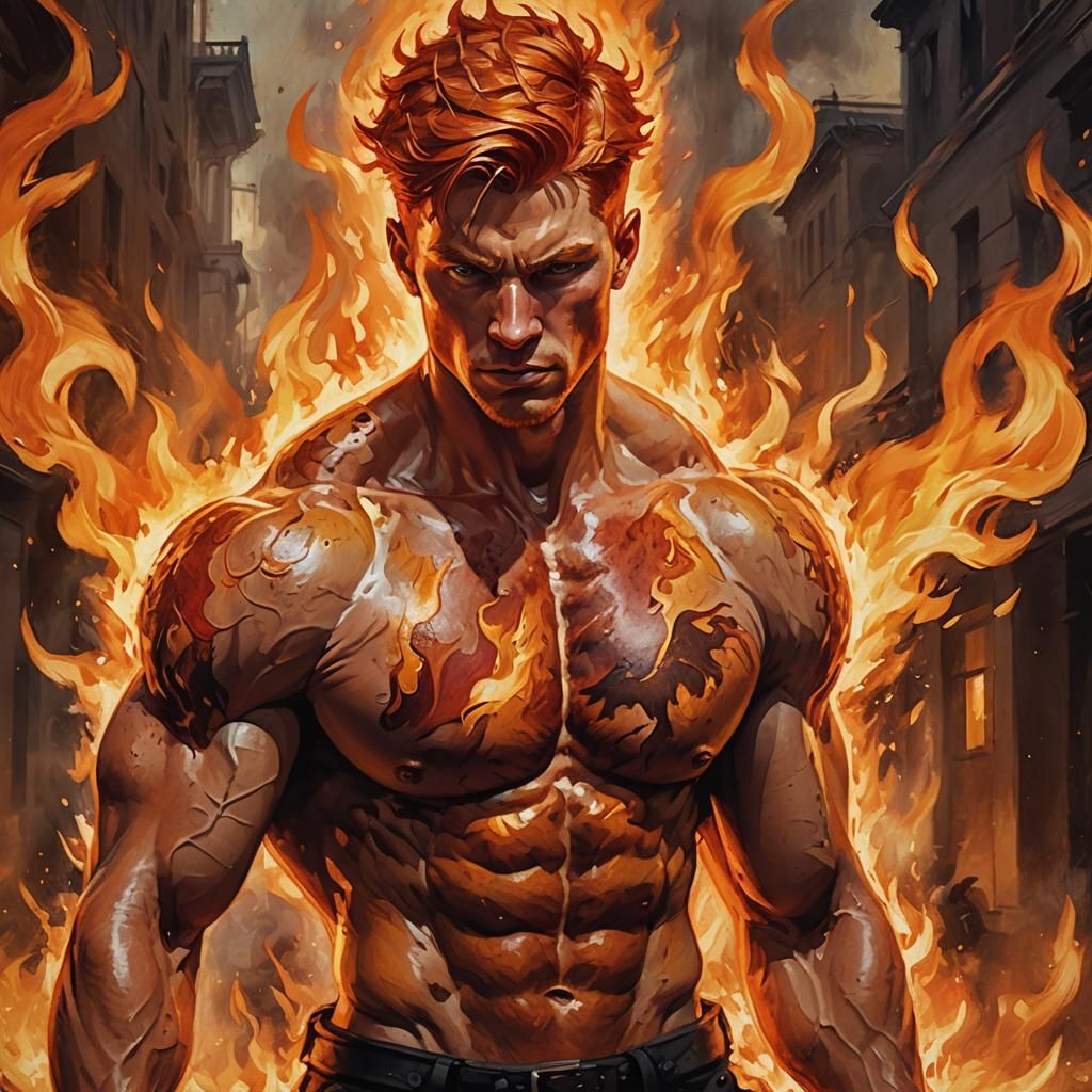 Fiery Red-Haired God in Digital Painting