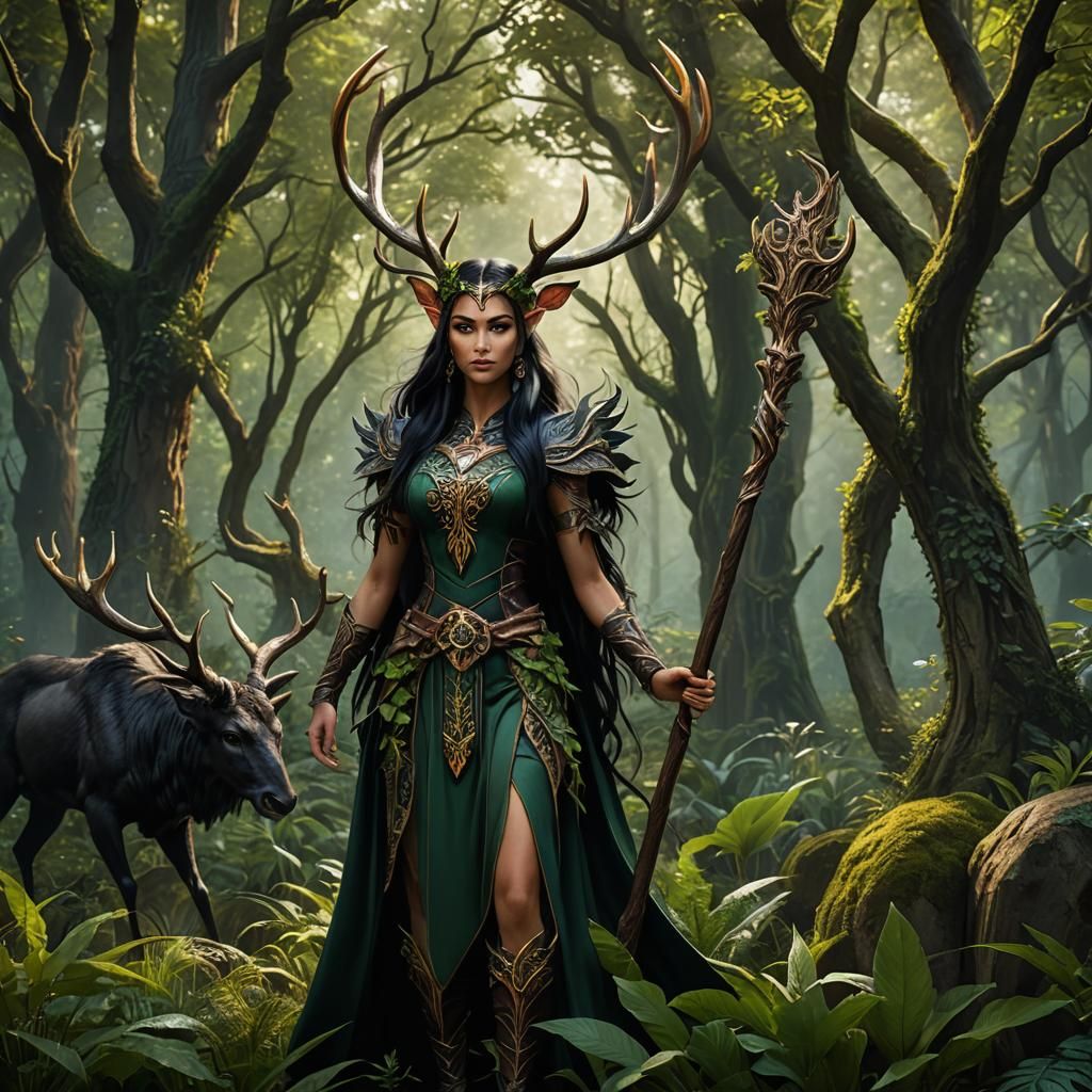 Wood Elf Archdruid in Woodland Grove, Fantasy Art
