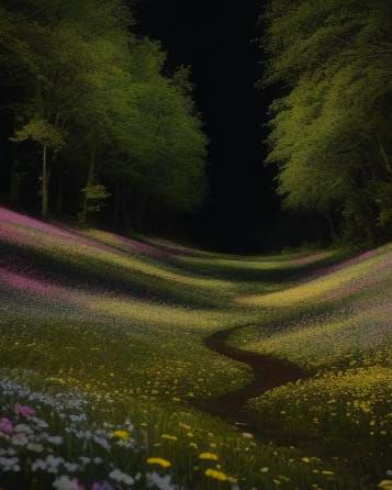 Surreal Meadow with Alien Flora, Stromfargian Painting