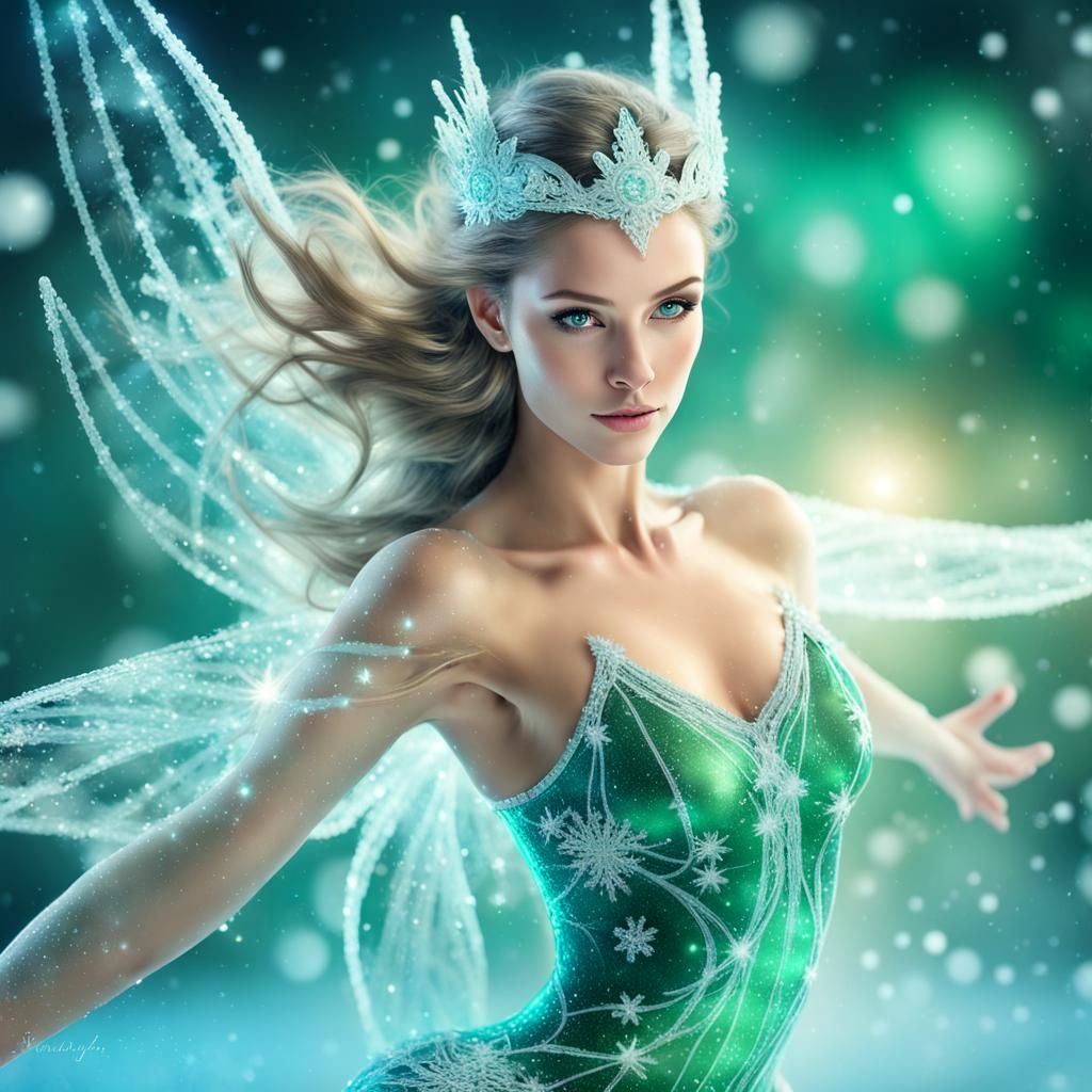 Fairy Ice Skater with Magical Trails in Fantasy Style