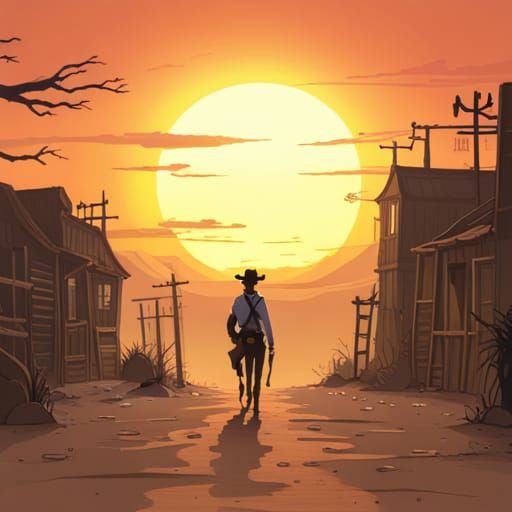 Skeleton Cowboy Sunset: Ghibli Anime Key Visual