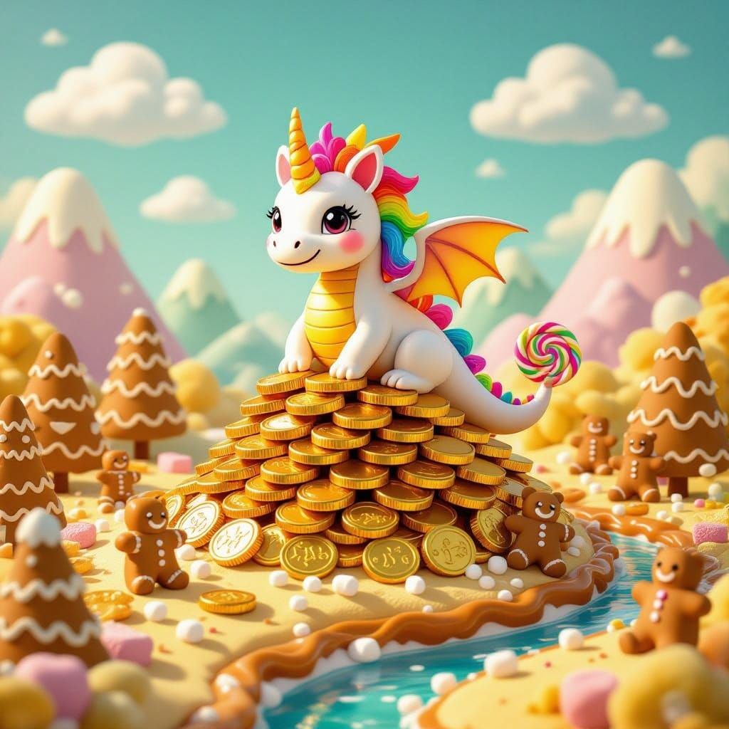 Candy Dragon in Whimsical Gingerbread Forest