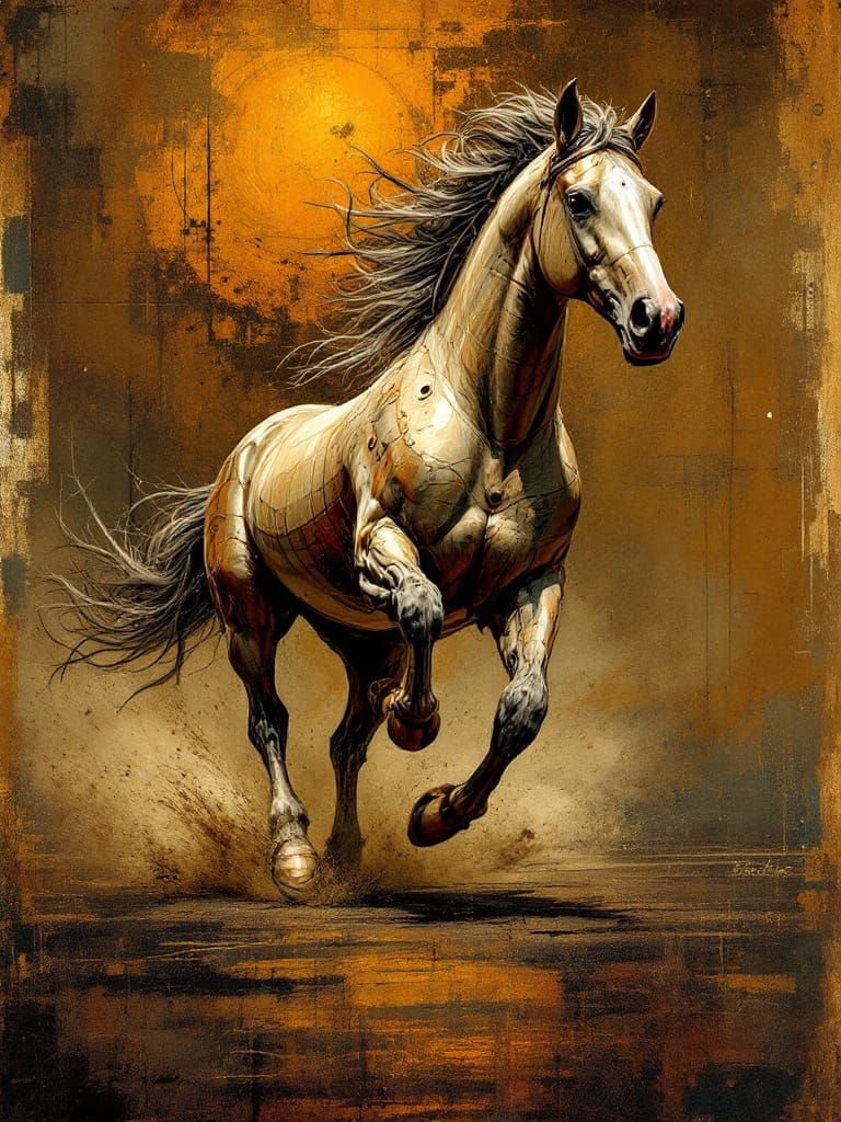 Steampunk Horse in Amber Light and Seussian Style