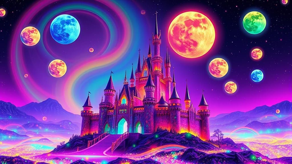 Neon Black Opal Castle with Rainbow Fire