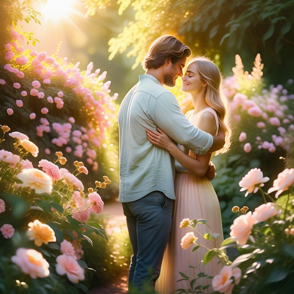 Romantic Impressionist Painting of Embracing Couple