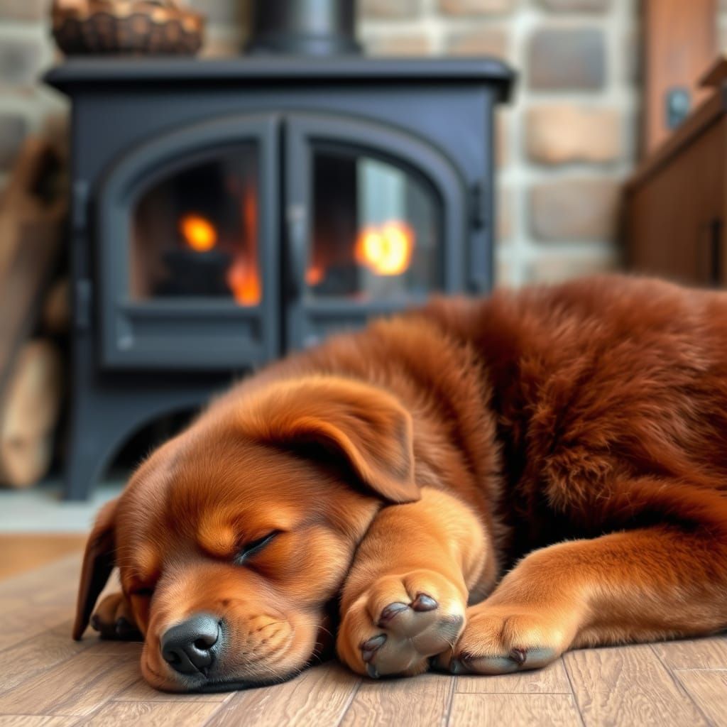 Warmth of a Woodstove: Laid-Back Labrador Mix Snores