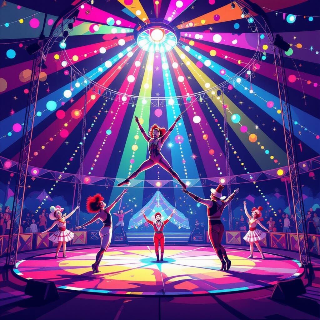 Vibrant Digital Circus Under Colorful Lights