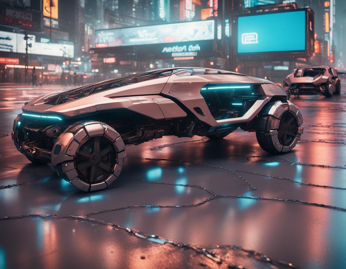 Cyberpunk Vehicle on Futuristic City Street