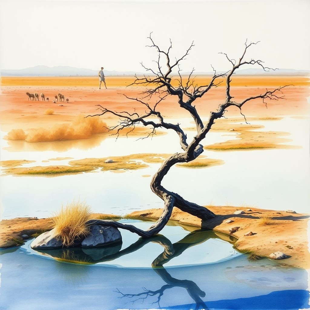 Serene African Waterhole at Sunrise