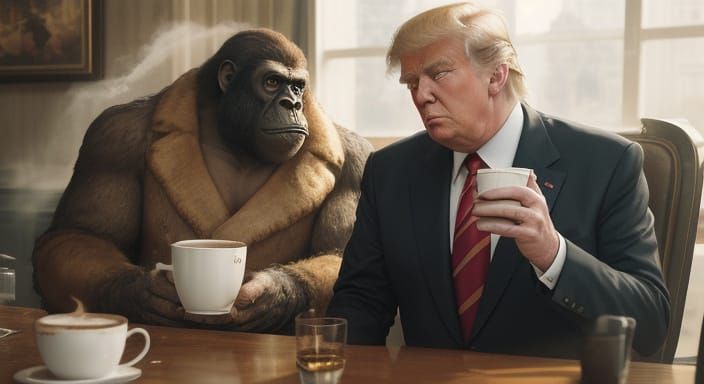 Trump and King Kong in Cafe: Cinematic Digital Painting