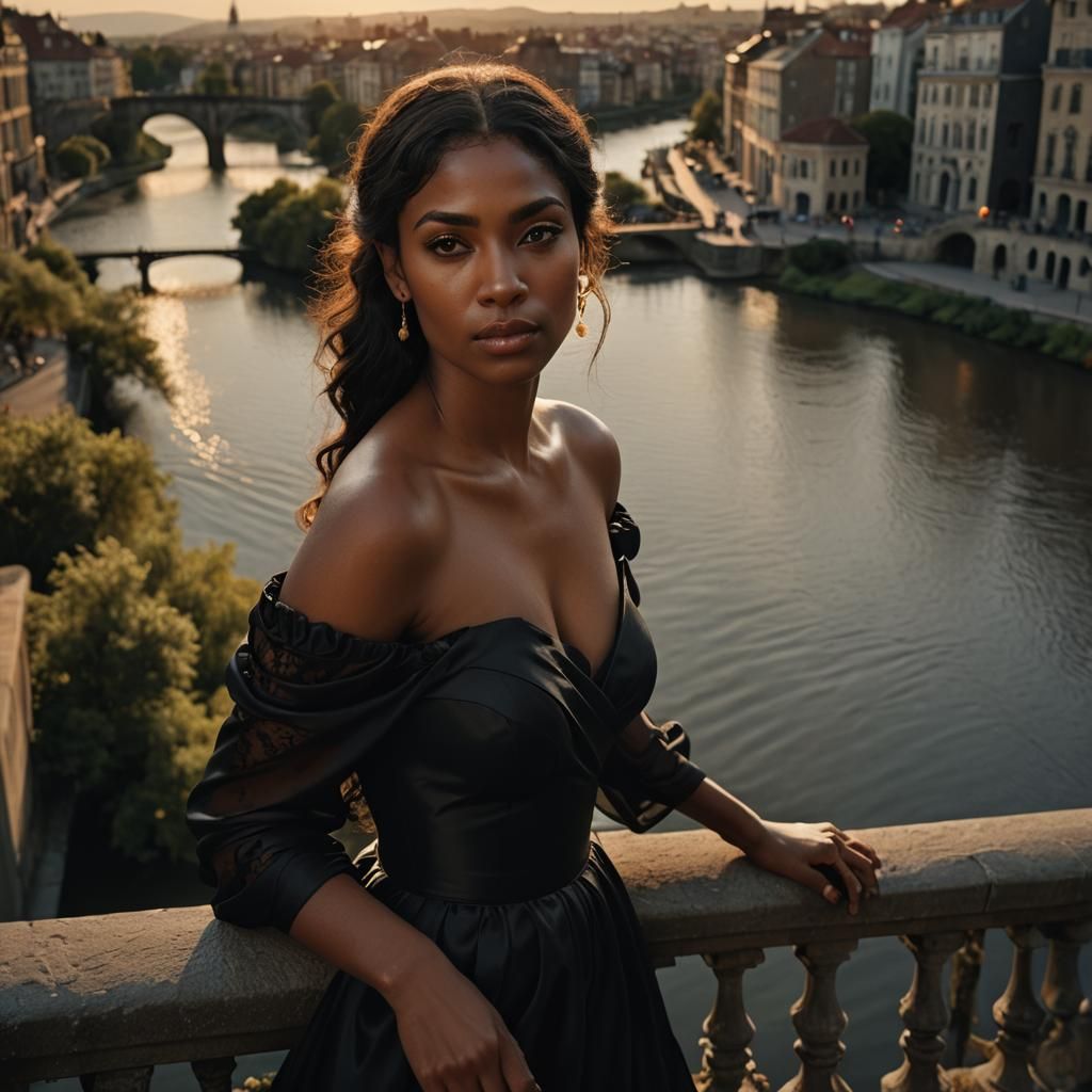 Colombian Woman in Black Gown, Leibovitz-Inspired Portrait
