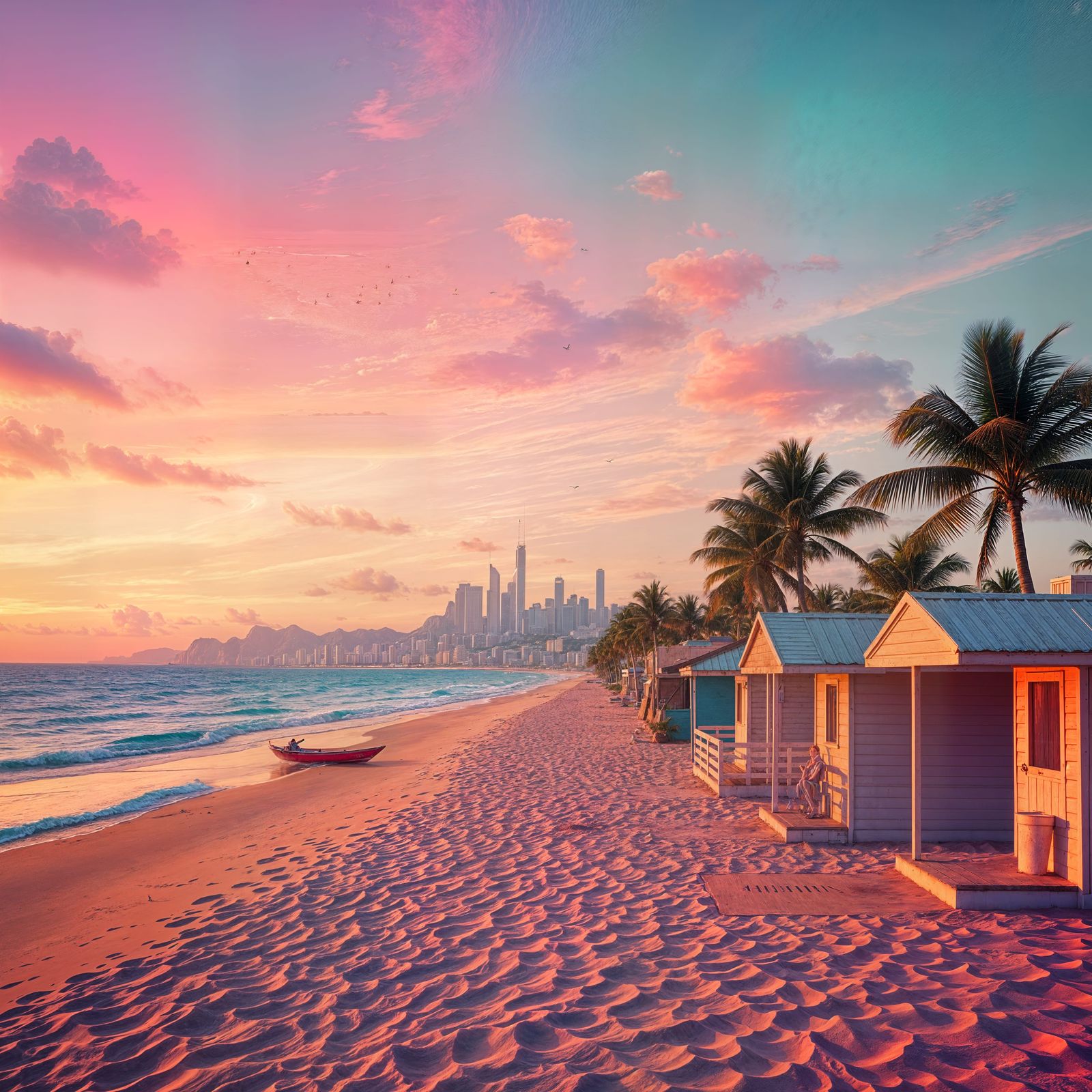 Neon Dreamscape Beach Scene