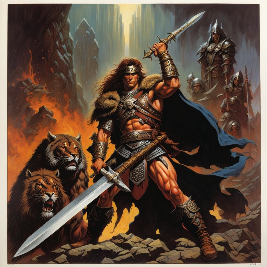 Dark Fantasy Barbarian Warrior in 80s Style