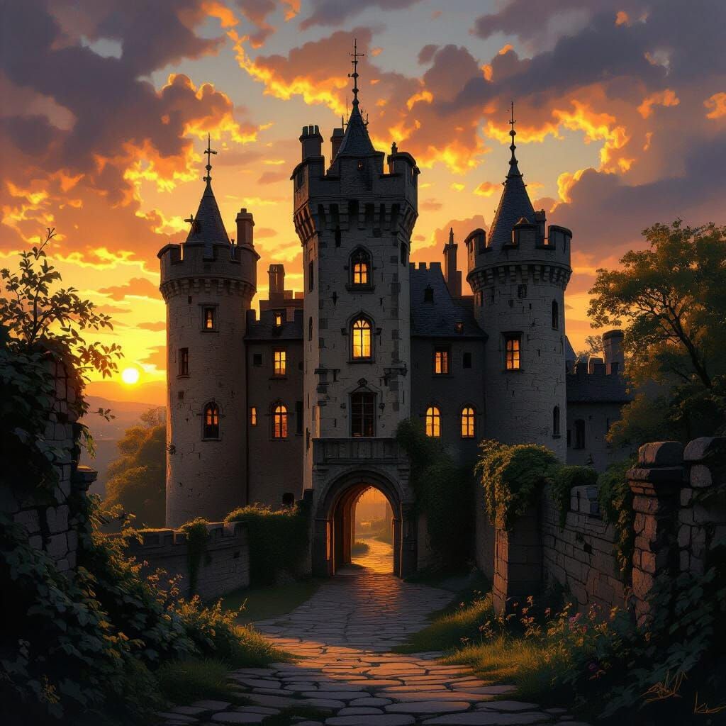 Baroque Castle at Dramatic Sunset