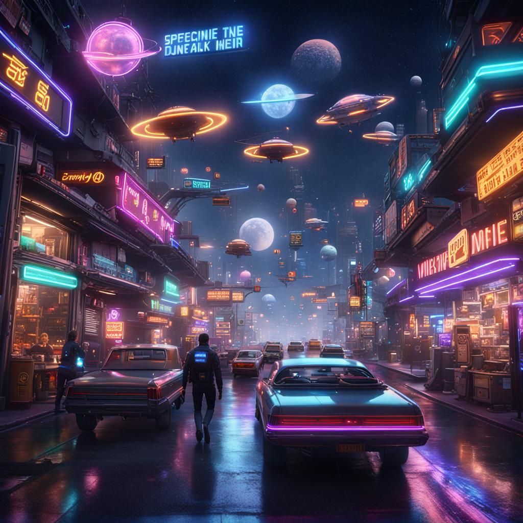 Neon Space Shops in 90s Style