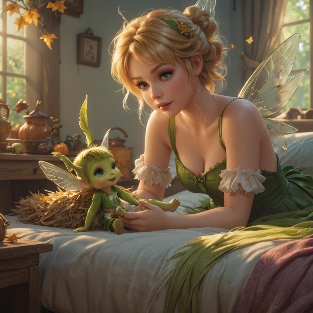 Tinkerbell Plays with Scarecrow Doll: 3D Anime Art
