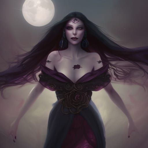 Sinister Vampire Empress in Moonlight: High Fantasy Art