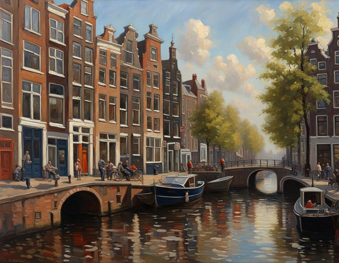 Amsterdam in the 1930s as Oil Painting