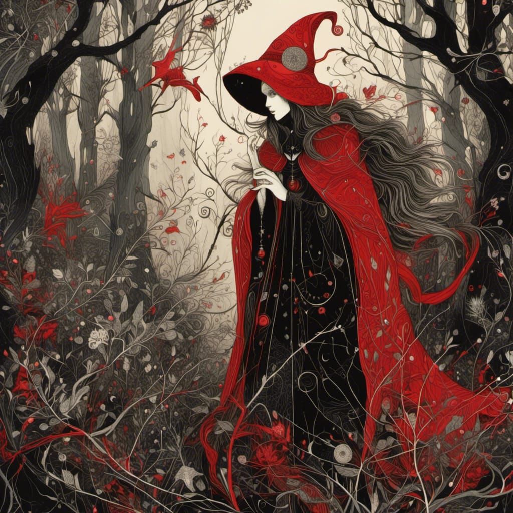 Forest Witch in Richly Decorated Robe