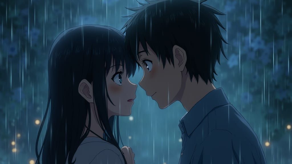 Anime Rain Confession: Romantic Cinematic Illustration