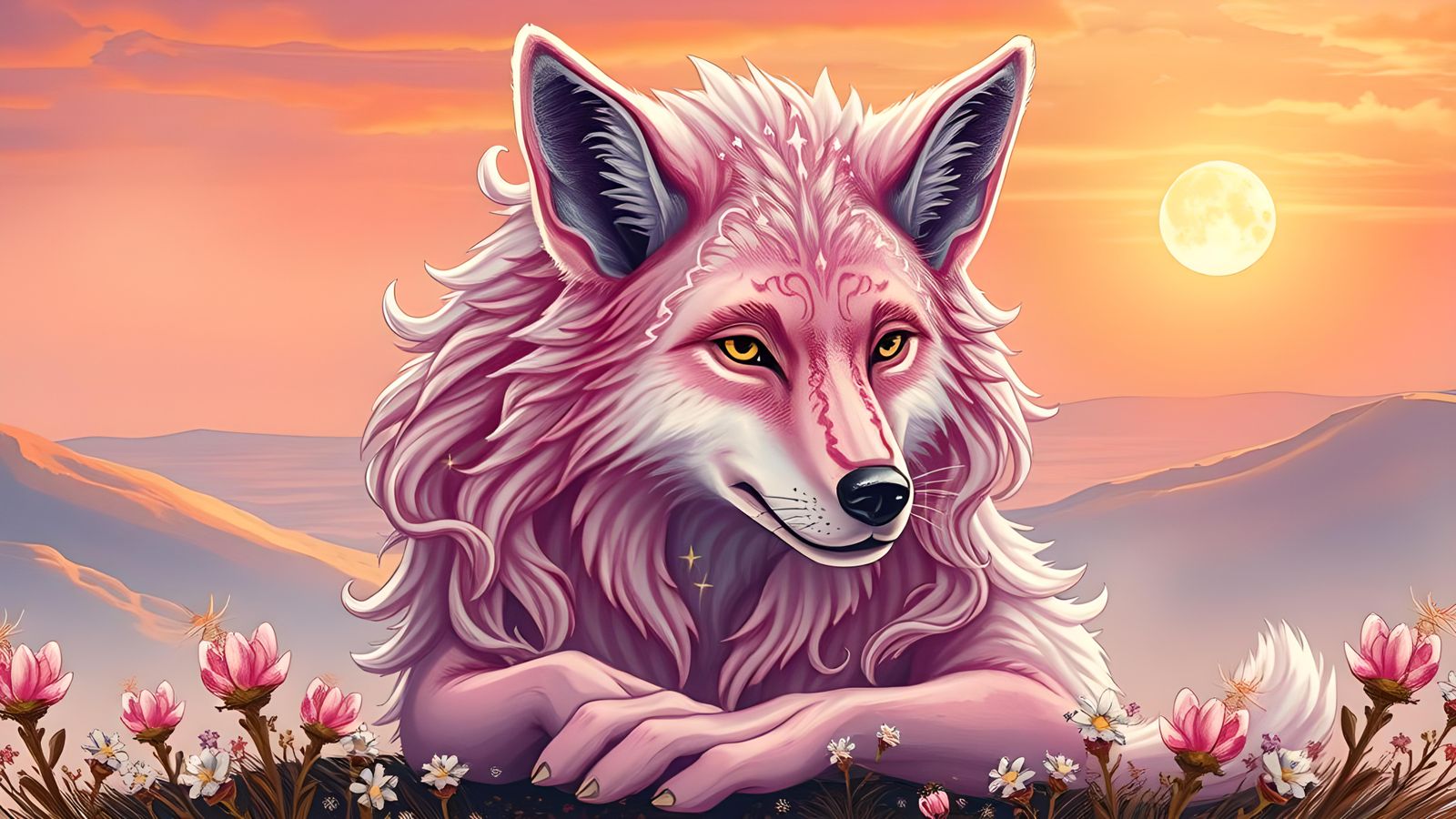 Adorable Pink Wolf Character